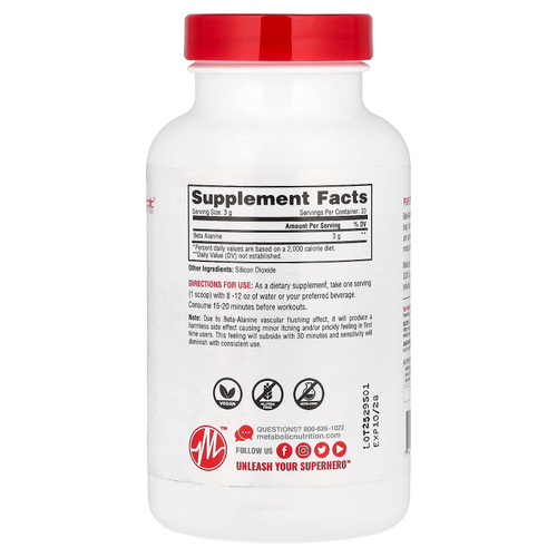 Metabolic Nutrition, Бета-аланин, без добавок, 100 г (3,52 унции)