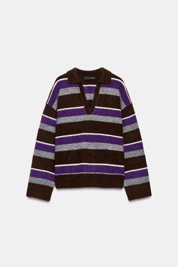 ZARA ТРИКОТАЖНОЕ ПОЛО В ПОЛОСКУ, РАЗНОЦВЕТНЫЙ
