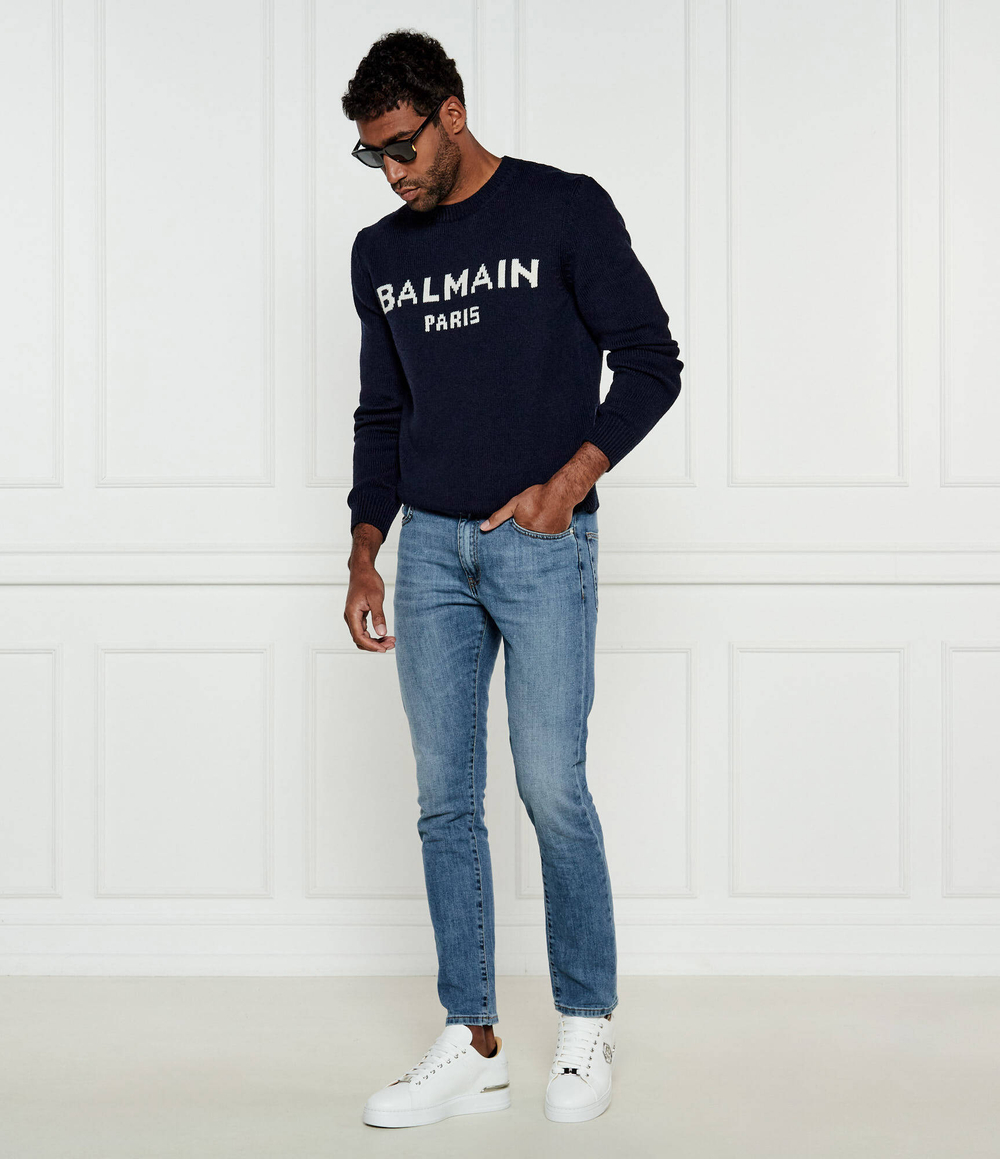 Хлопковый свитер Balmain - темно-синий(DH1KD000 KG97)