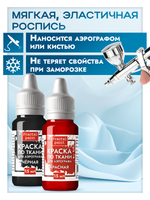 Комбо красок для аэрографа по ткани (чёрная+красная) 2х15 мл