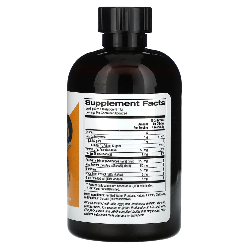 California Gold Nutrition, жидкое средство от аллергии с экстрактом бузины, витамином C, порошком амлы и бромелаином для детей, без спирта, виноград, 118 мл (4 жидк. унции)