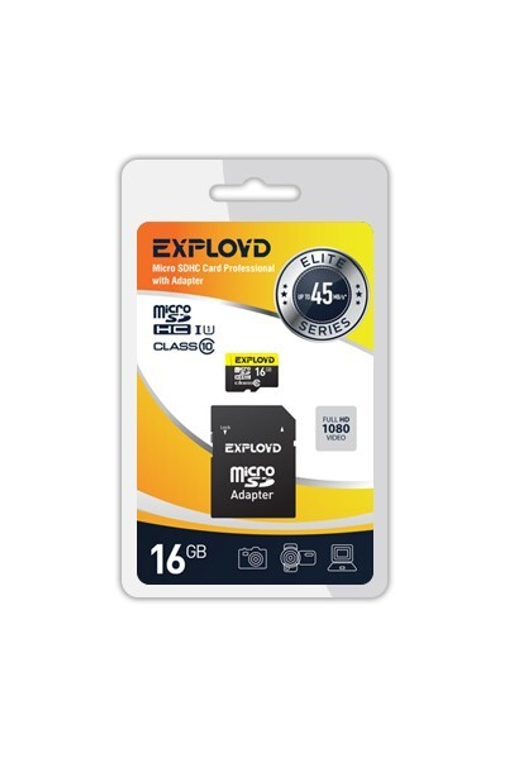 карта памяти Exployd microSD 16Gb cl.10 UHS-1 Elite+ адаптер SD