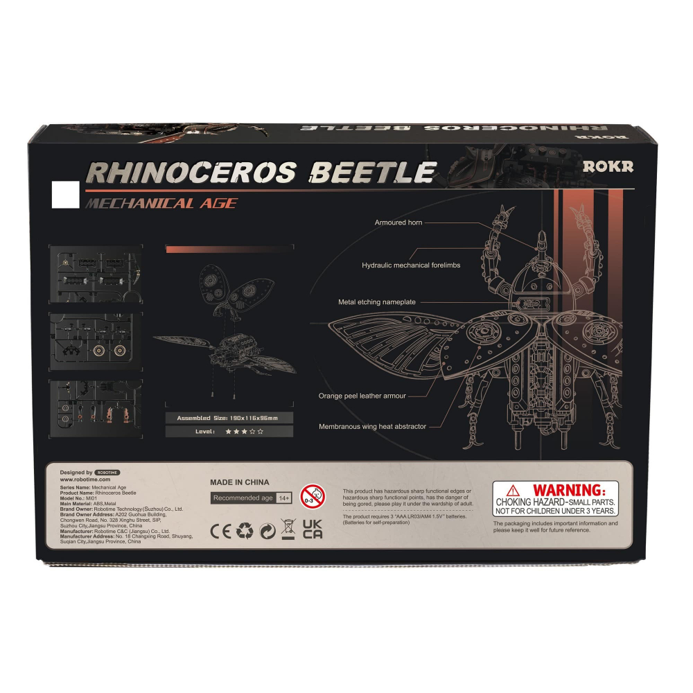 Жук-носорог (Rhinoceros Beetle) MI01 от ROKR - Конструктор, сборная механическая модель, 3D пазл, для интерьера