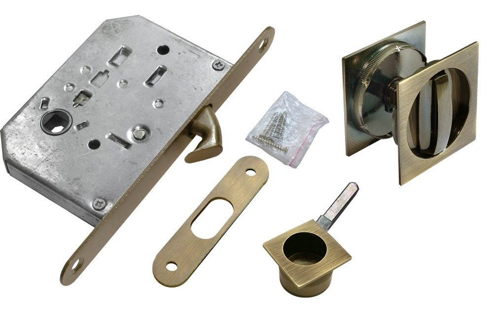 Комплект для раздвижных дверей сантех. защелка квадрат MORELLI MHS-2 WC AB Цвет - Античная бронза