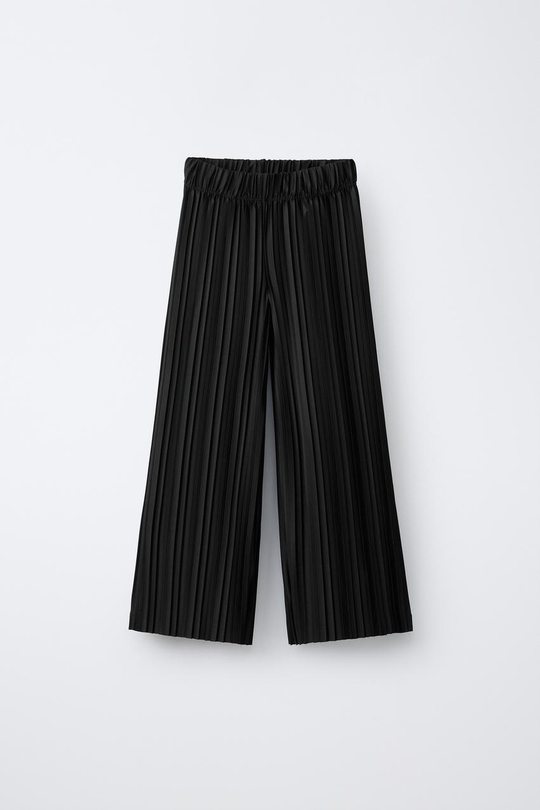 ZARA ПЛИССИРОВАННЫЕ БРЮКИ WIDE LEG, ЧЕРНЫЙ