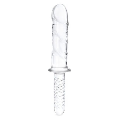 Стеклянный фаллоимитатор с рукоятью 11’’ Girthy Cock Double Ended With Handle - 28 см. (Цвет: синий)
