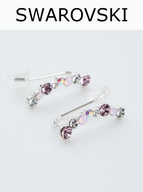 Серьги-клаймберы Млечный путь с розовыми кристаллами Swarovski