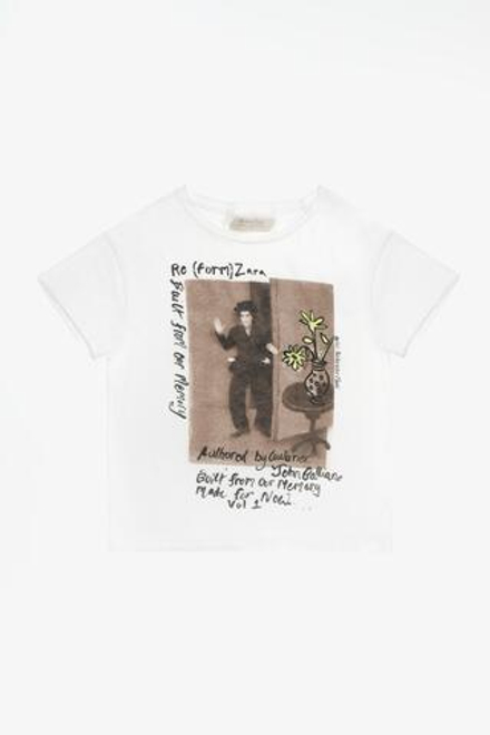 ZARA X JOHN GALLIANO ФУТБОЛКА С ПРИНТОМ, БЕЛЫЙ/КОРИЧНЕВЫЙ