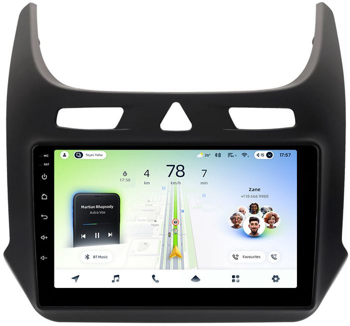 Магнитола для Chevrolet Cobalt 2011+, Ravon R4 (рамка черная матовая) - Teyes CC4L монитор 9" IPS, Android 14, Быстрая, Snapdragon 662, CarPlay, 4G SIM-слот