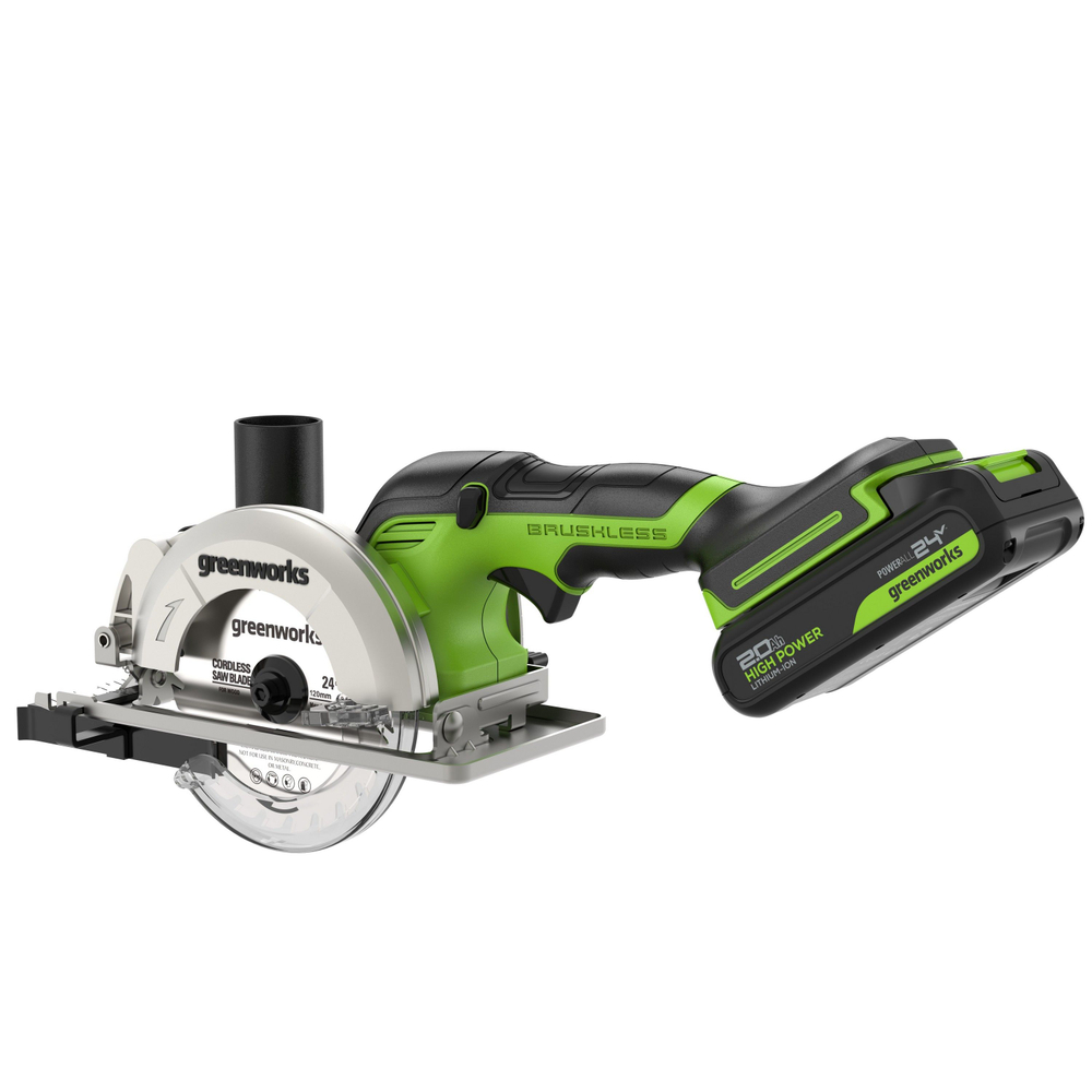 Дисковая мини пила Greenworks G24MCS, 24V,б/щет,6500 об/мин, 1х2Ач,ЗУ, 1501207CUA