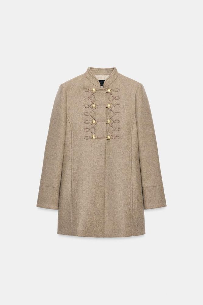 ZARA ПАЛЬТО ИЗ СМЕСОВОЙ ШЕРСТИ, СВЕТЛЫЙ СЕРО-КОРИЧНЕВЫЙ