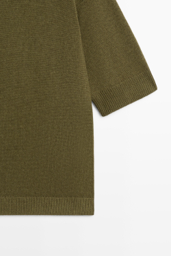 Massimo Dutti Джемпер из шерсти с воротником-стойкой, оливковый