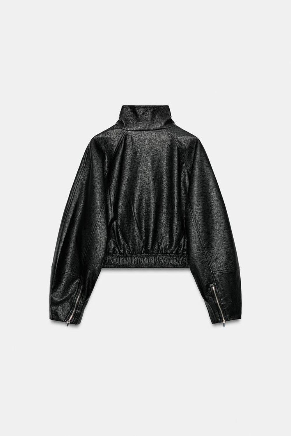 ZARA УКОРОЧЕННАЯ КУРТКА ИЗ ИСКУССТВЕННОЙ КОЖИ, ЧЕРНЫЙ