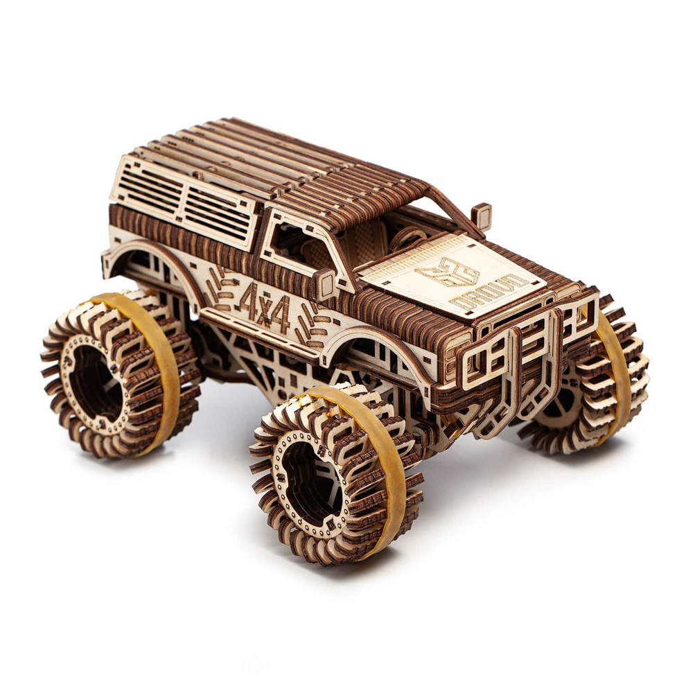 Джип БигФут 4x4 от DROVO - Деревянный конструктор, сборная механическая модель, 3d пазл