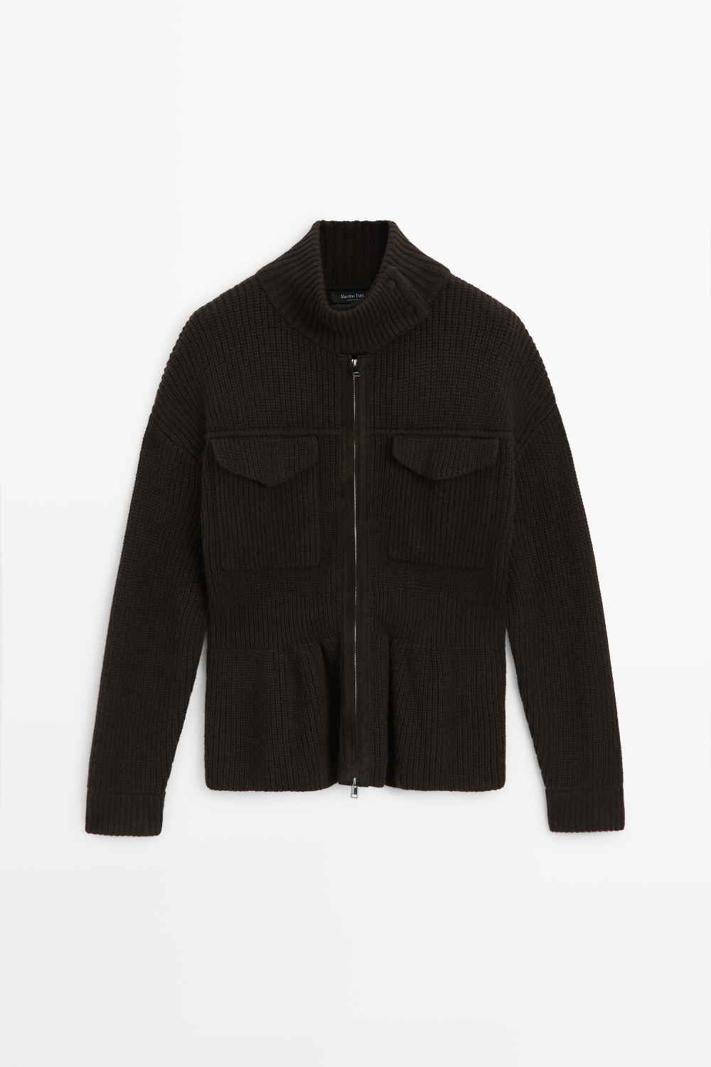 Massimo Dutti Кардиган из трикотажа, кожи и замши с карманами, коричневый