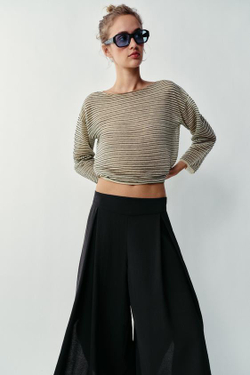 ZARA ЛЕГКИЕ БРЮКИ С РАЗРЕЗАМИ, ЧЕРНЫЙ
