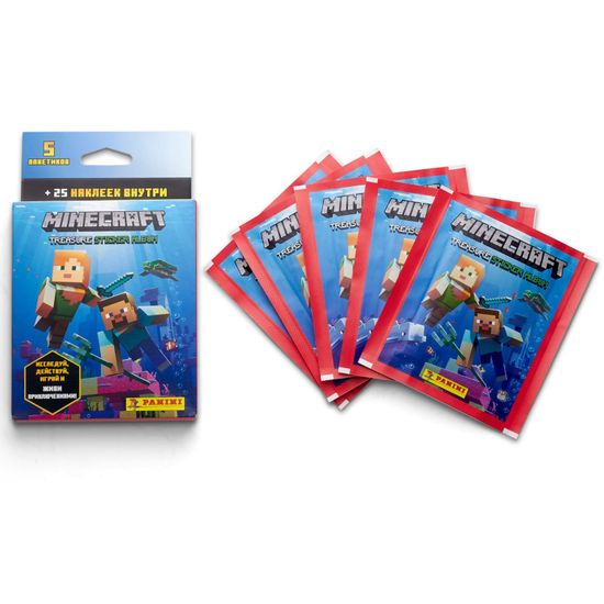 Купить блистер с наклейками Panini MINECRAFT, (набор из 5 пак. наклеек в карт.упак)
