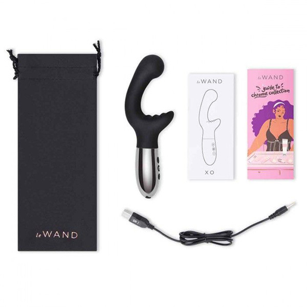 Черный вибромассажер 19см с двумя моторами Le Wand XO Black LW-039-BLK