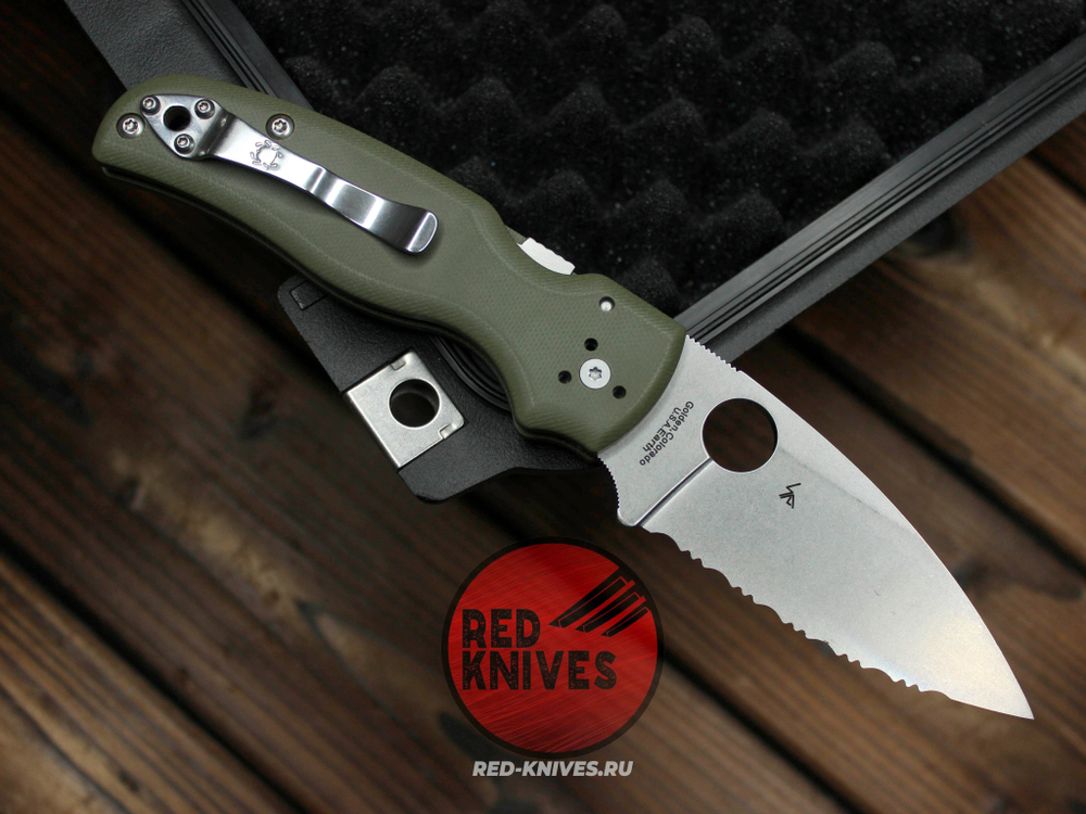 Нож Spyderco Shaman FS - рукоять зеленый OD G10, клинок серрейтор