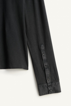 ZARA ФУТБОЛКА С НАГРУДНИКОМ HENLEY, ЧЕРНЫЙ