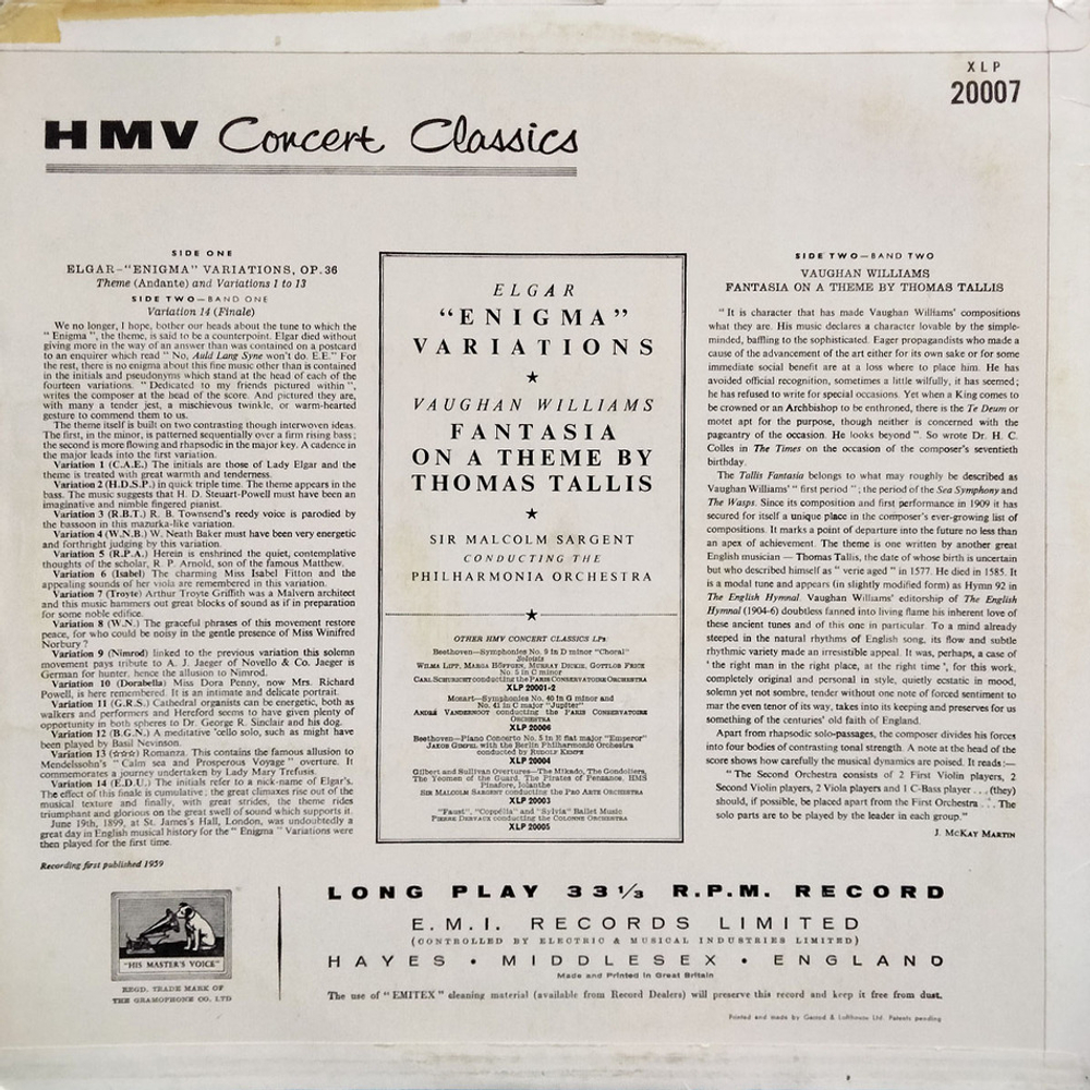 Elgar / The Enigma Variations - Fantasia On A Theme By Thomas Tallis (LP)