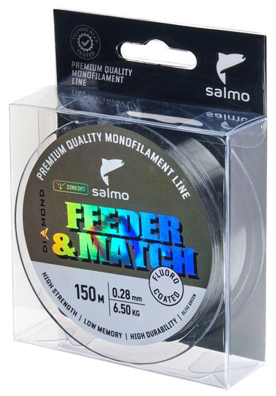 Леска монофильная Salmo Diamond FEEDER & MATCH FLUORO COATED Olive Green 150/028