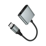 Кабель-переходник Hoco UPA34A 2в1 Type-C на Type-C/3.5mm 15см черный