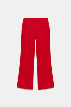 ZARA БРЮКИ ПРЯМОГО КРОЯ ИЗ СМЕСОВОГО ЛЬНА, КРАСНЫЙ