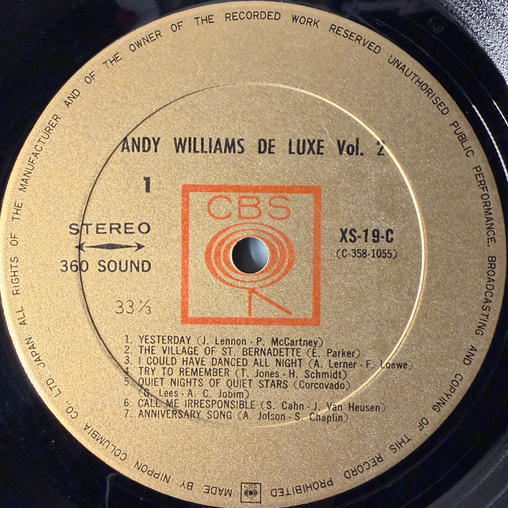 Andy Williams ‎– De Luxe Vol. 2 (Япония 1967г.) Т