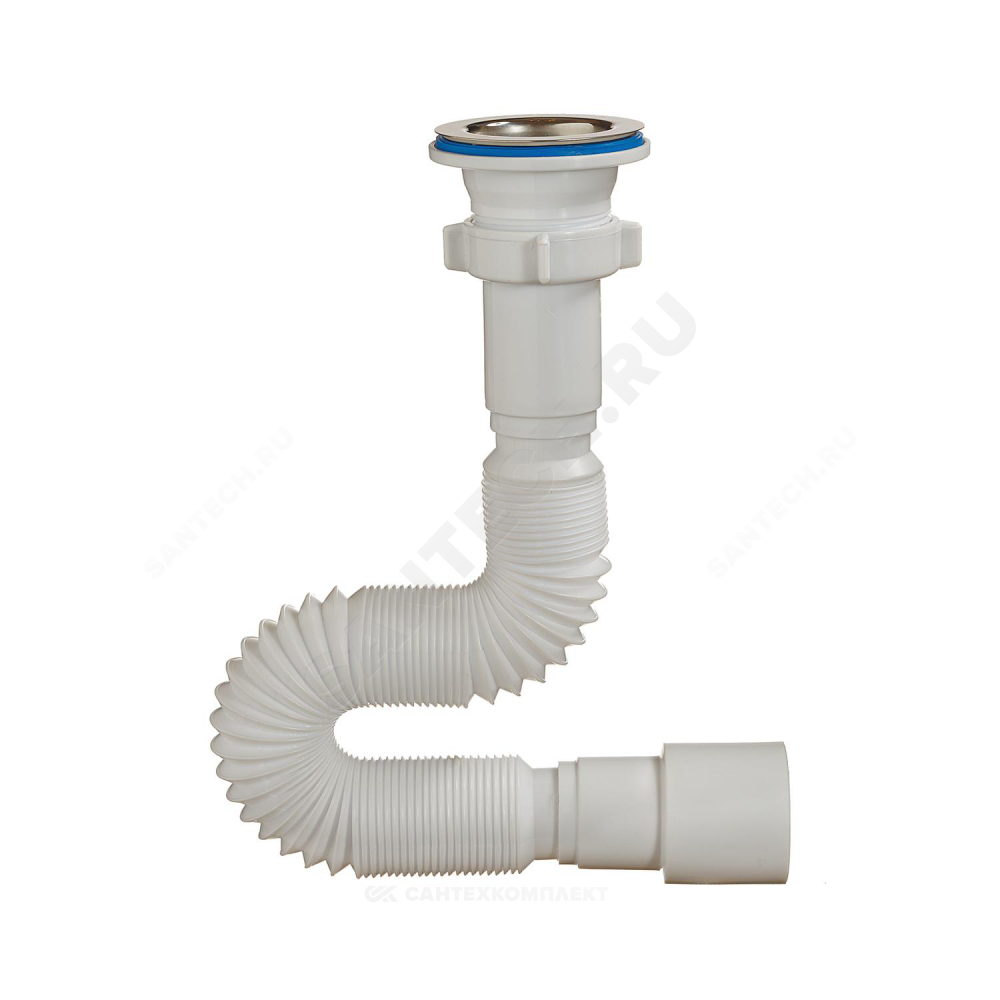 Сифон для умывальника/мойки гофрированный 1 1/2"x40/50 L=820-2400мм выпуск с нержавеющей решёткой D=70мм Орио А-30133