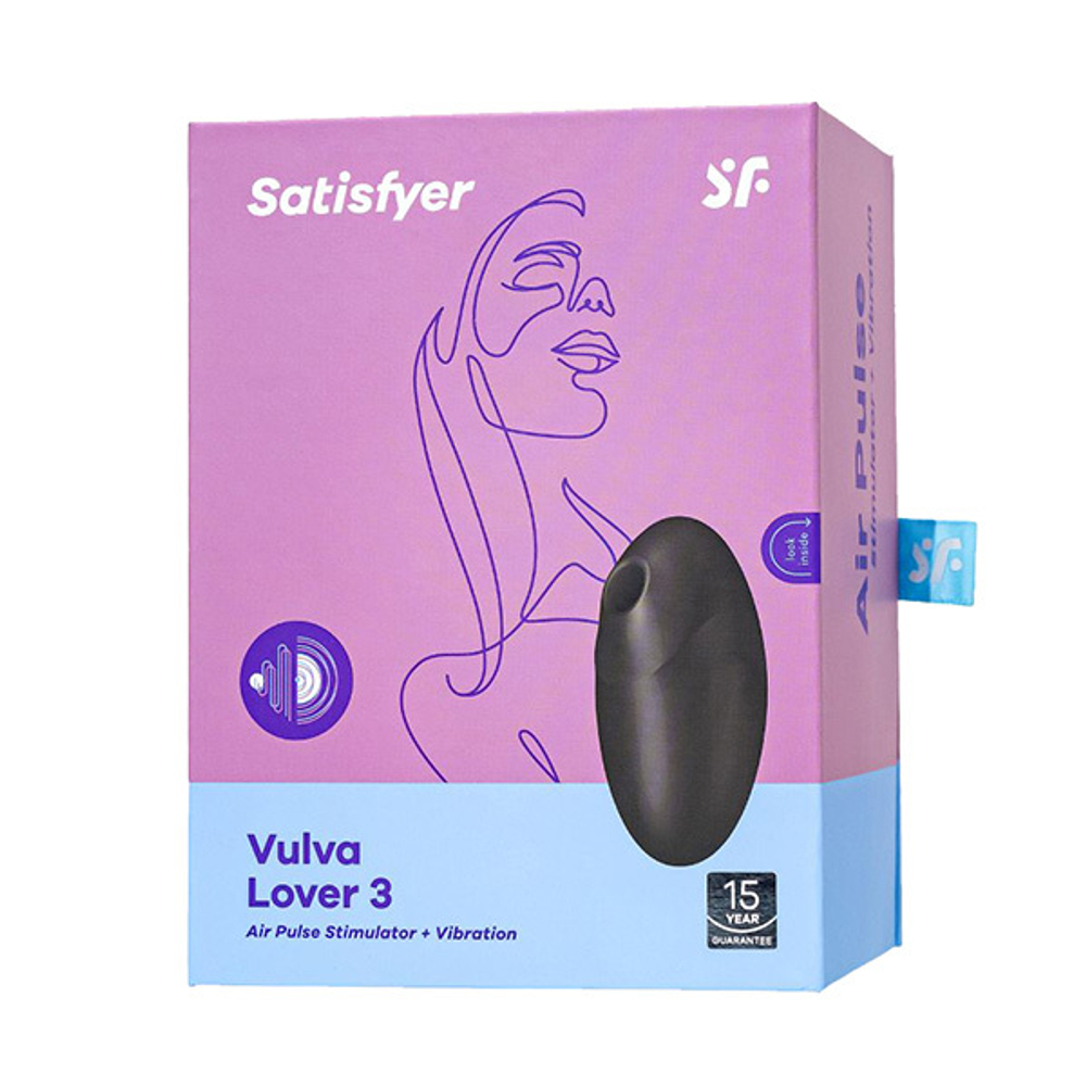 Черный вакуум-волновой стимулятор 11см с вибрацией Satisfyer Vulva Lover 3