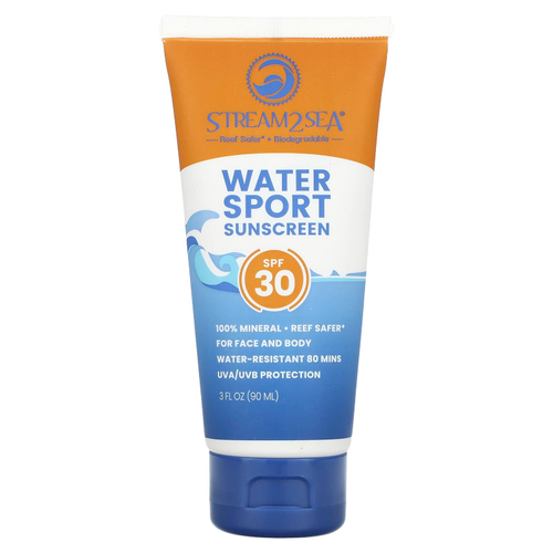Stream2Sea, Солнцезащитное средство для водных видов спорта, SPF 30, без отдушек, 90 мл (3 жидк. унц.)
