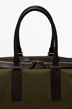 Massimo Dutti Дорожная сумка с отделкой из кожи наппа, Хаки