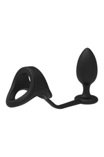 Черное эрекционное кольцо с анальной пробкой Cockstrap With Anal Plug (Цвет: черный)