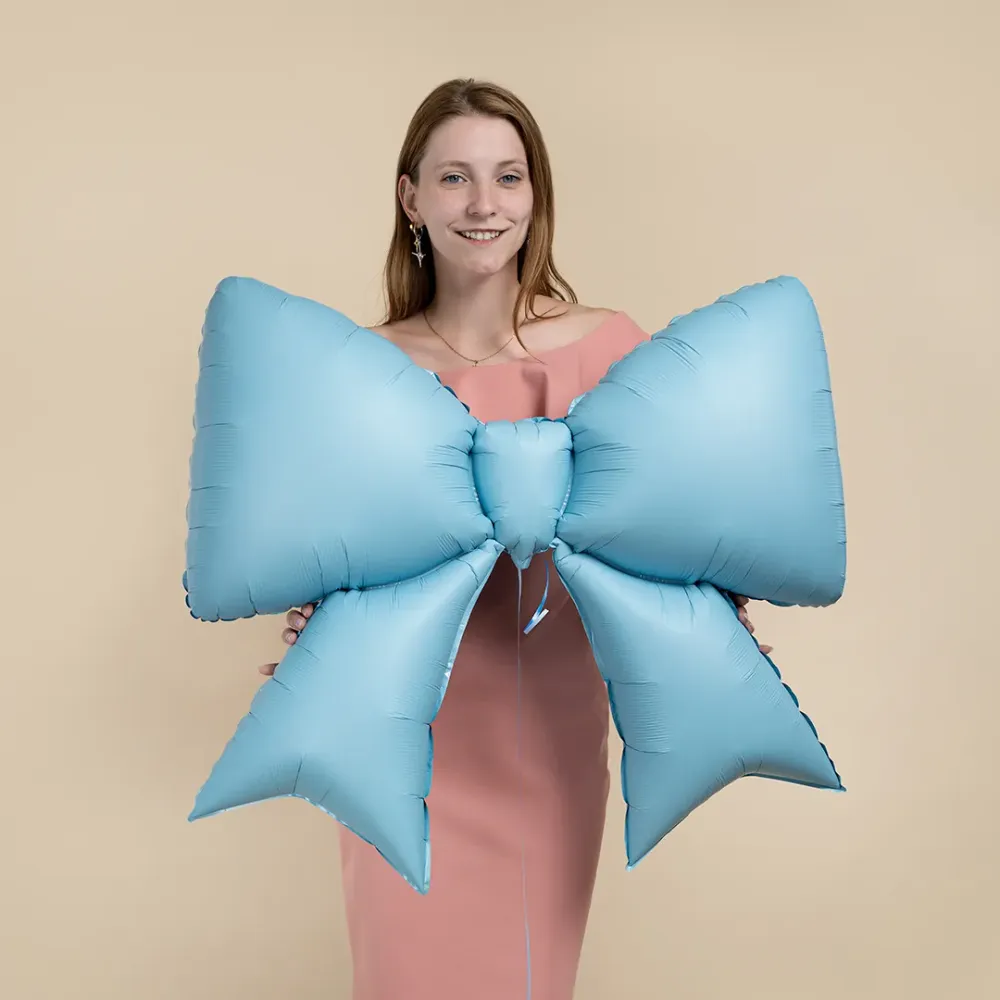Шар (39''/99 см) Фигура, Бант, Голубой, Сатин, 1 шт. в уп.