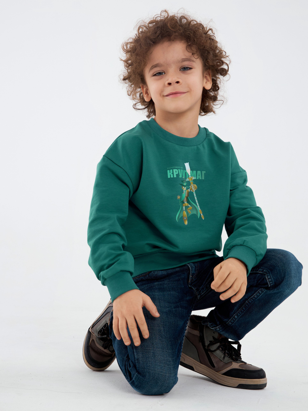 Свитшот детский CROOT Basic Oversize для мальчика, темно-зеленый, хлопок