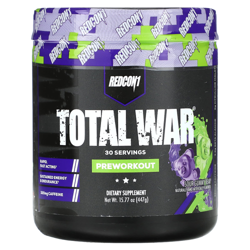 Redcon1, Total War®, предтренировочный комплекс, со вкусом кислых жевательных мишек, 447 г (15,77 унции)