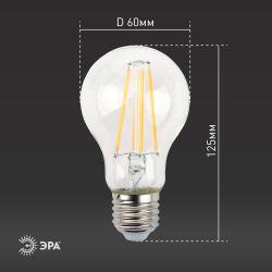 Лампа светодиодная ЭРА F-LED A60-13W-840-E27 13Вт филамент груша нейтральный белый свет E27 | Филаментные декоративные