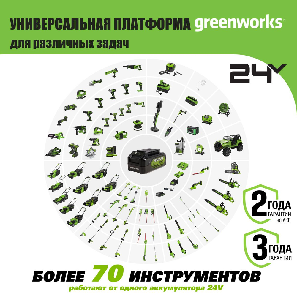 Дрель-шуруповерт ударная Greenworks GD24DD60, 24V, бесщеточная, 60Нм, без АКБ и ЗУ ,3704107