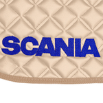 Ковры SCANIA 5 серии G (автомат), (экокожа, бежевый, бежевый кант, синяя вышивка)