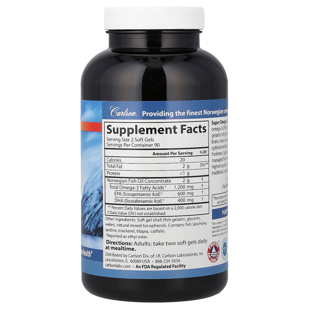 Carlson, Super Omega-3 Gems®, норвежские омега-3 кислоты, 180 капсул