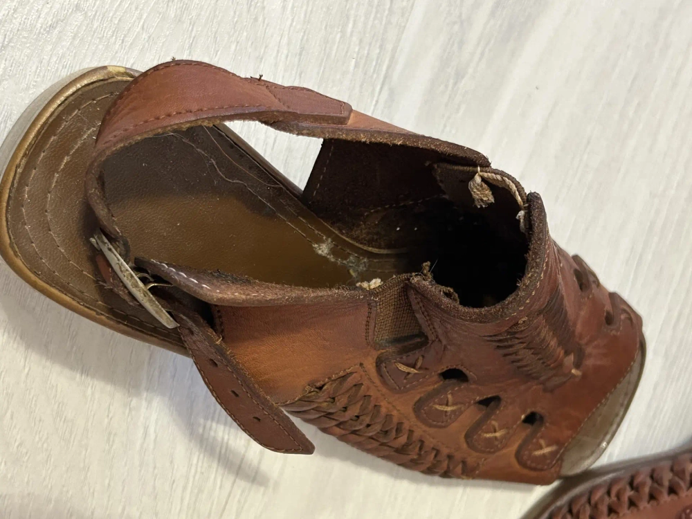 Женские кожаные сандалии на устойчивом каблуке BEST PU SOLE, коричневые, размер 36
