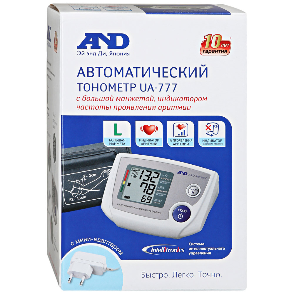 Тонометр AND UA-777 автоматический (32–45 см, с адаптером)
