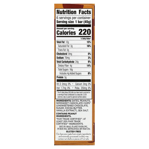 Larabar, The Original Real Fruit & Nut Bar™, арахисовая паста и шоколадная крошка, 6 батончиков по 45 г (1,6 унции)