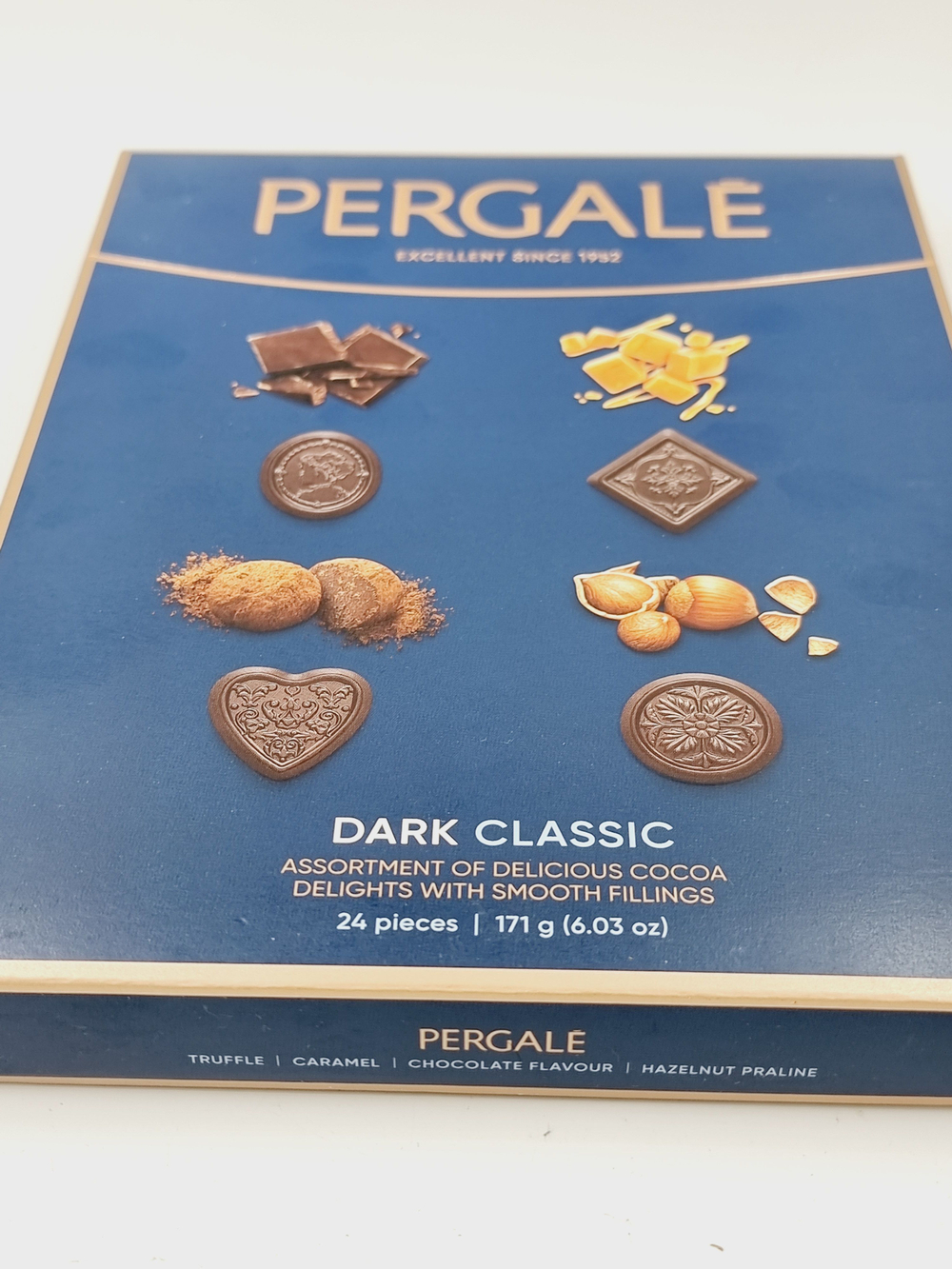 Набор конфет Pergale Dark Classic в темном шоколаде с начинками (шоколадная, карамельная, трюфельная, с фундуком) 171 г (из Литвы)