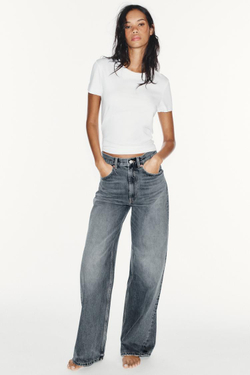 ZARA ДЖИНСЫ TRF EXTRA WIDE-LEG С ВЫСОКОЙ ПОСАДКОЙ, СЕРО-СИНИЙ
