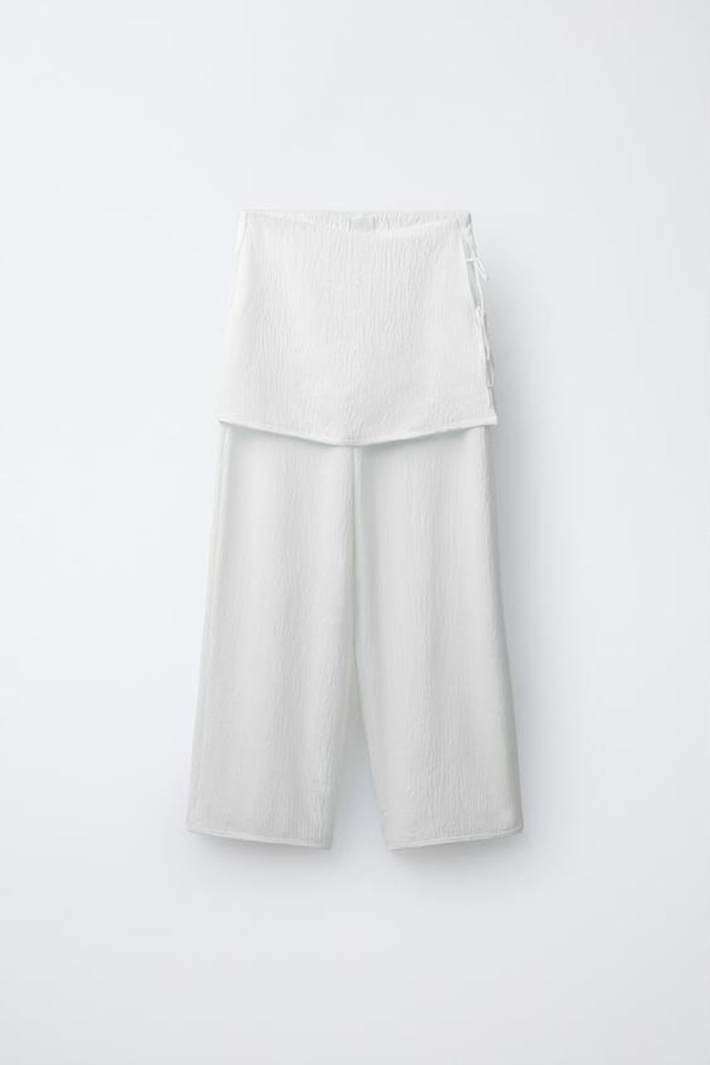 ZARA БРЮКИ WIDE LEG С ЭФФЕКТОМ ПАРЕО, БЕЛЫЙ