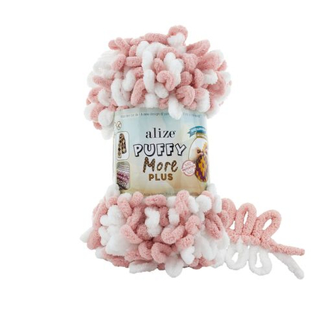 Пуффи Море ПЛЮС (Puffy More plus) пряжа Alize 100%микрополиэстер 2х250г/11м (8000 белый/пудра)