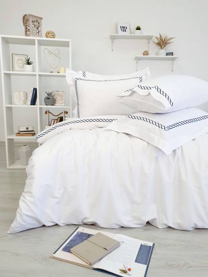 Постельное белье CATENA кремовый - синий сатин делюкс TIVOLYO HOME Турция