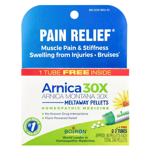 Boiron, арника (Arnica montana), 30X, 3 тюбика, прибл. 80 гранул в 1